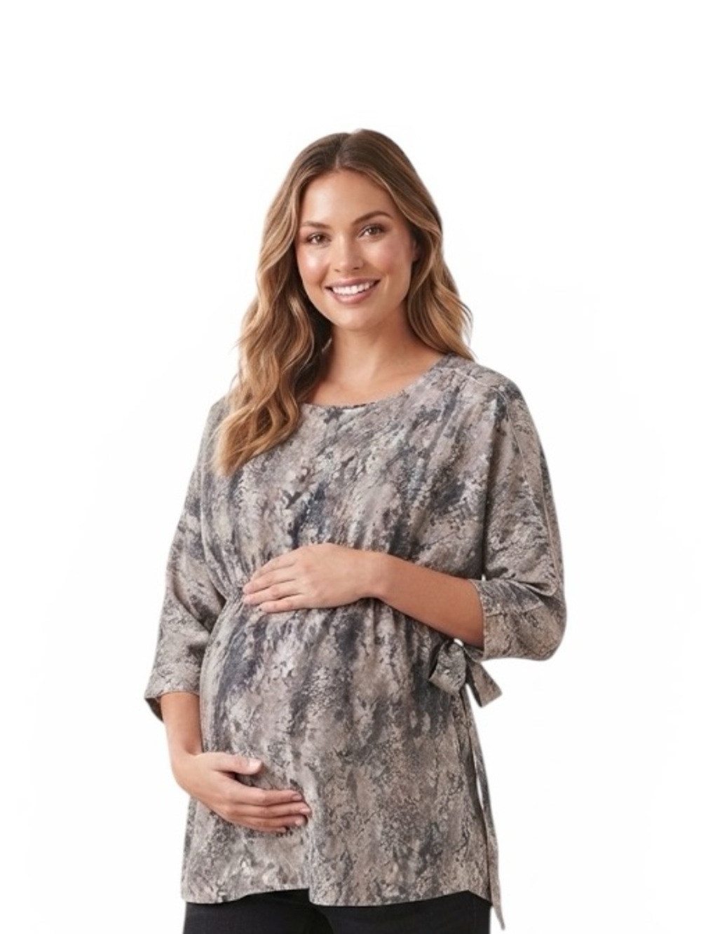 Motherhood Maternity Gray Abstract / Snakeskin Print Maternity Blouse S